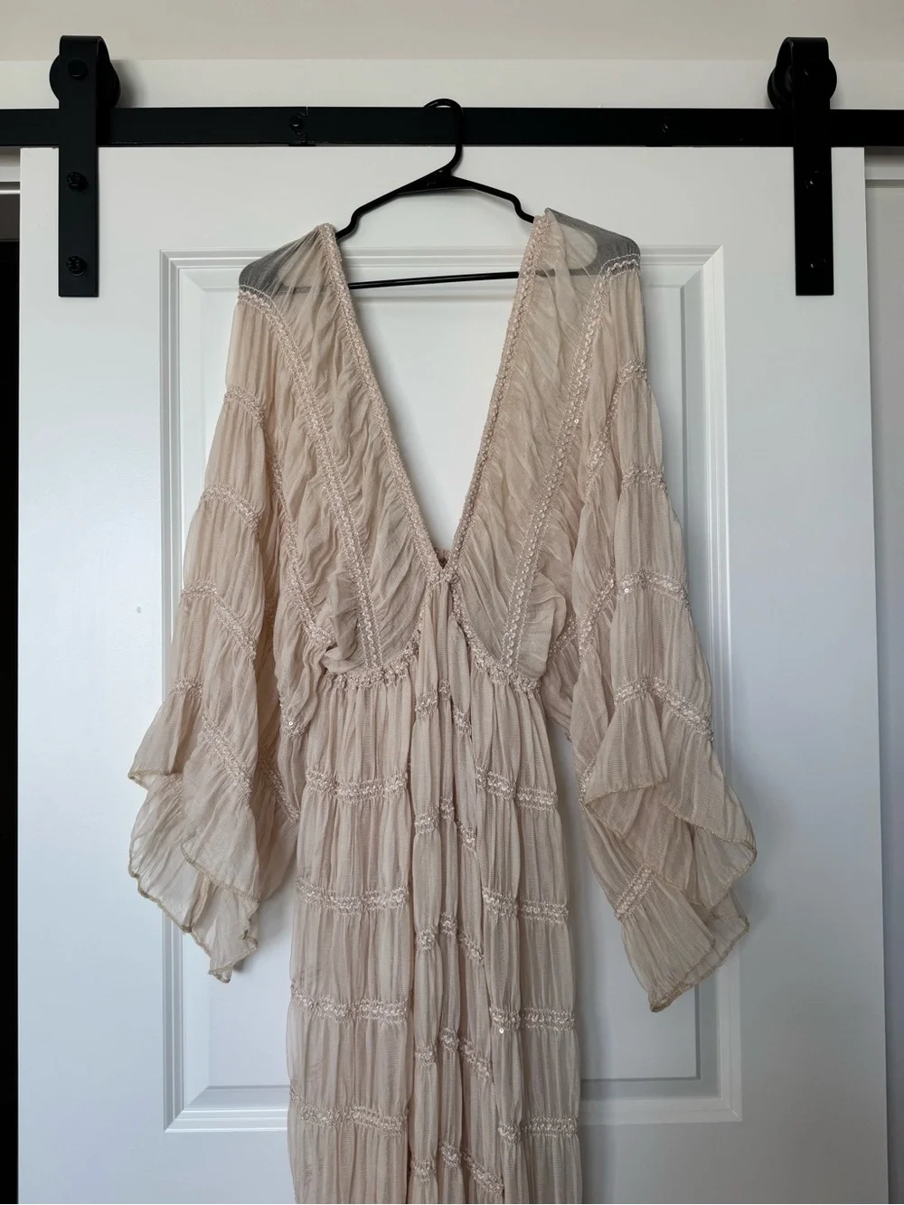 Sheer Blush Cream Deep V Maxi Dress used for Maternity Shoot - Picture 2 of 2
